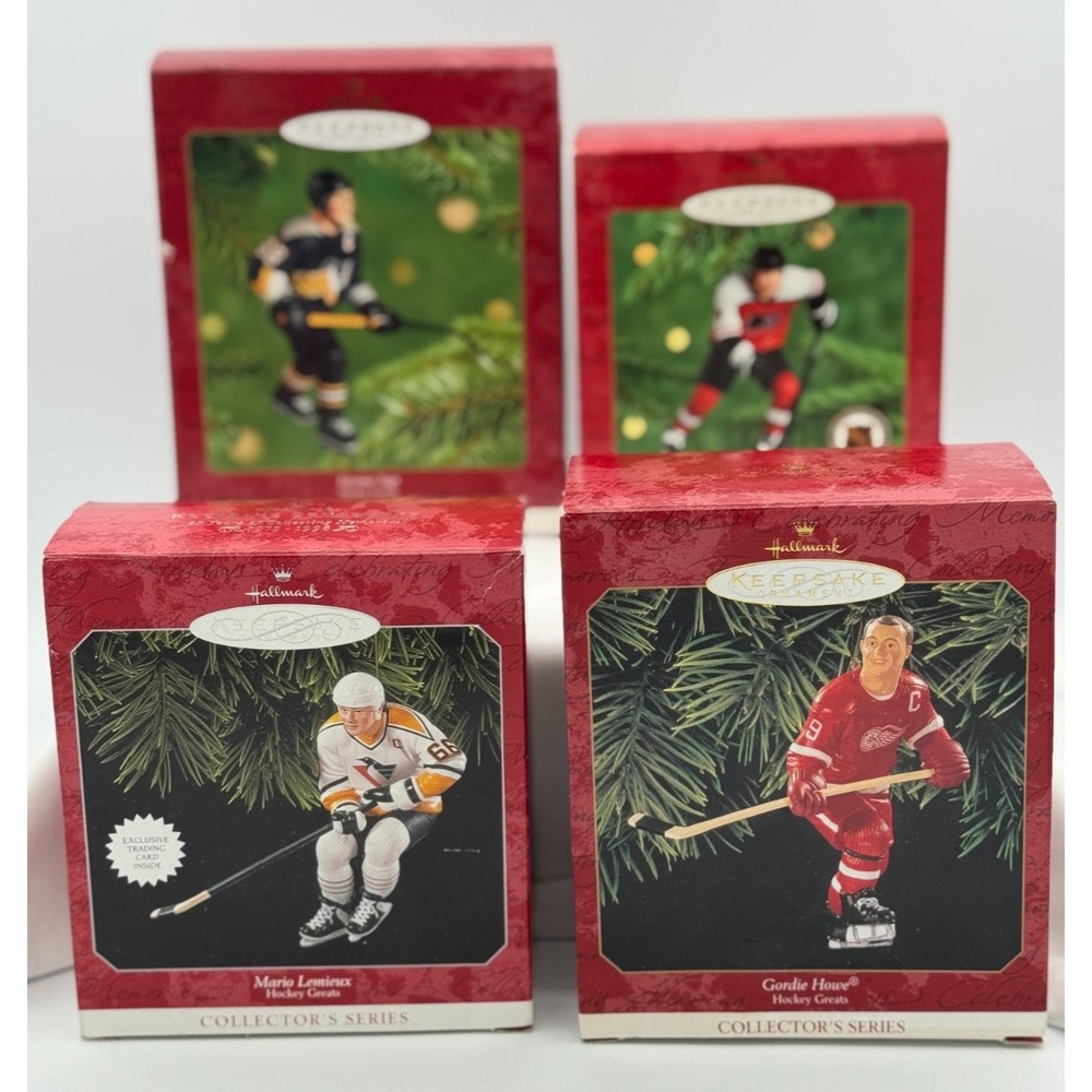 (4) NHL Hockey Hallmark Keepsake Ornaments - Lemieux  Howe  Lindros  Jagr